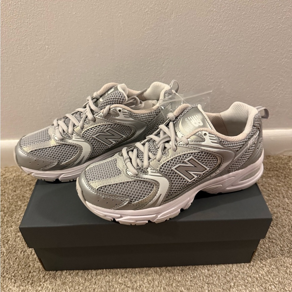 New Balance Silver and White Mesh Running Shoes